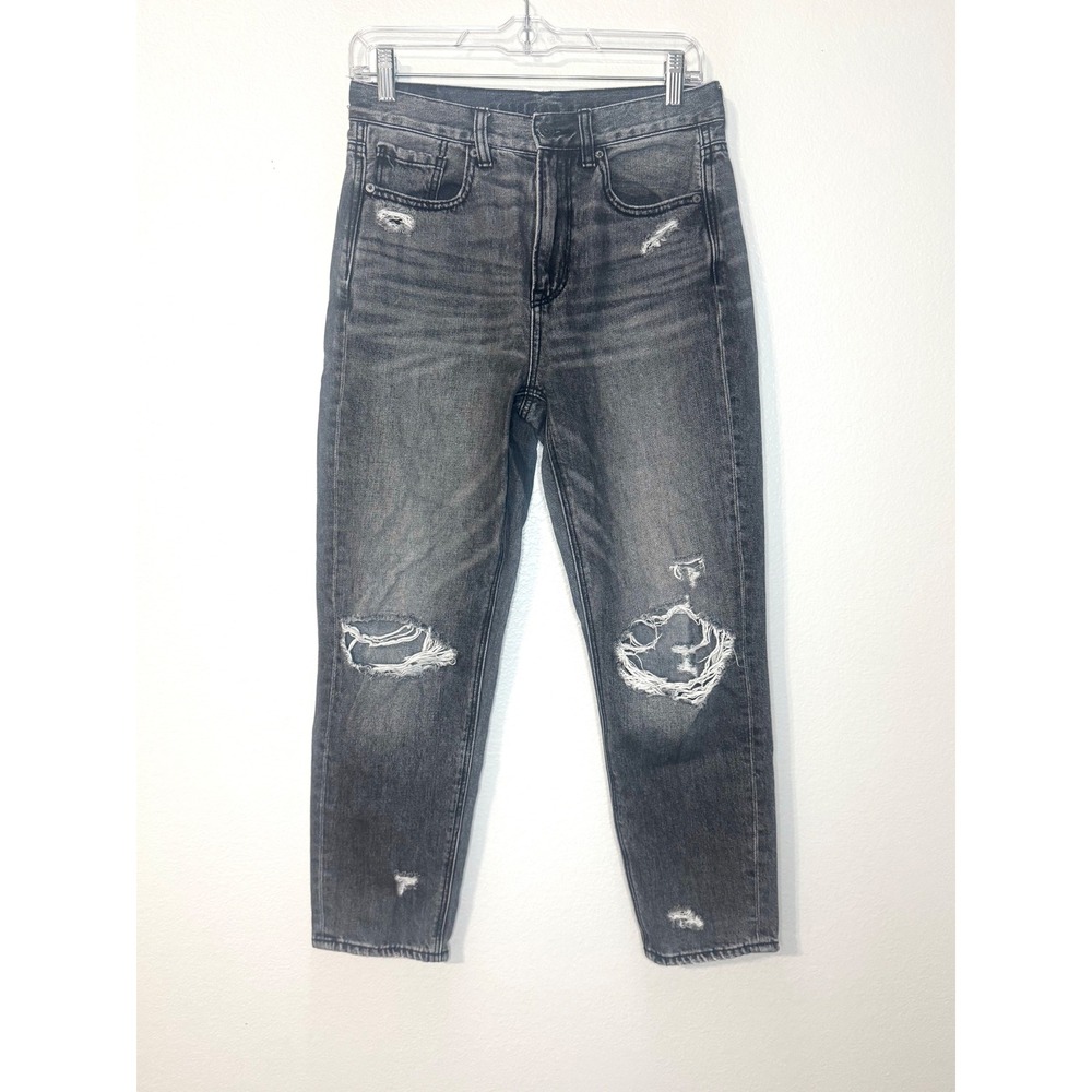 American Eagle Women's Size 4 Short Distressed Black Mom Jeans